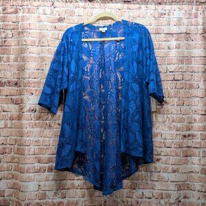 LuLaRoe Lindsay Lace Kimono Cardigan Blue Size Small NWT